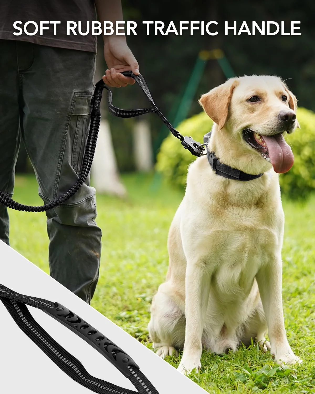Heavy Duty Tactical Dog Leash with Shock Absorbing Bungee and Dual Handles