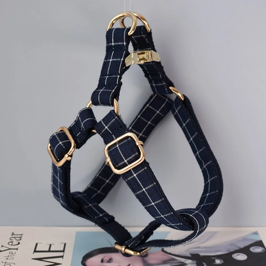 Deep Blue Plaid Dog Harness
