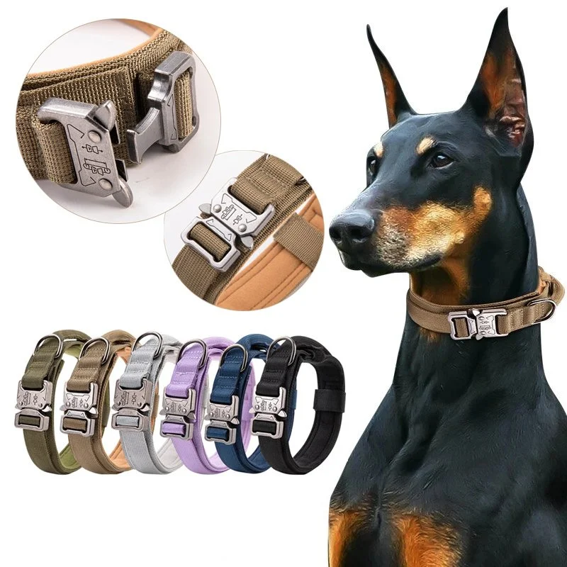 Adjustable Tactical Dog Collar with Handle for Large Dogs