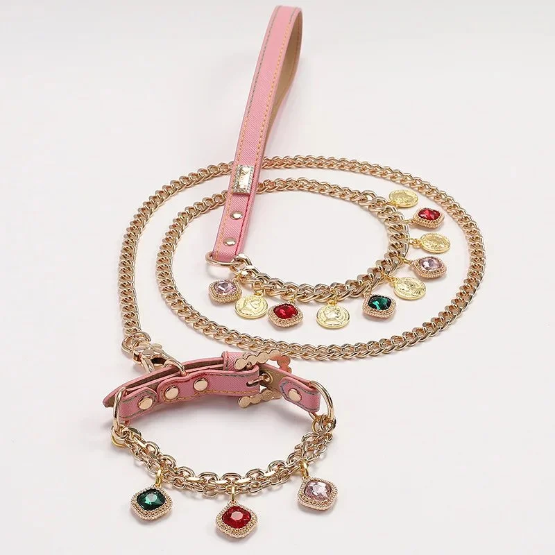Luxury Rhinestone Pet Collar & Leash Set for Cats and Small Dogs