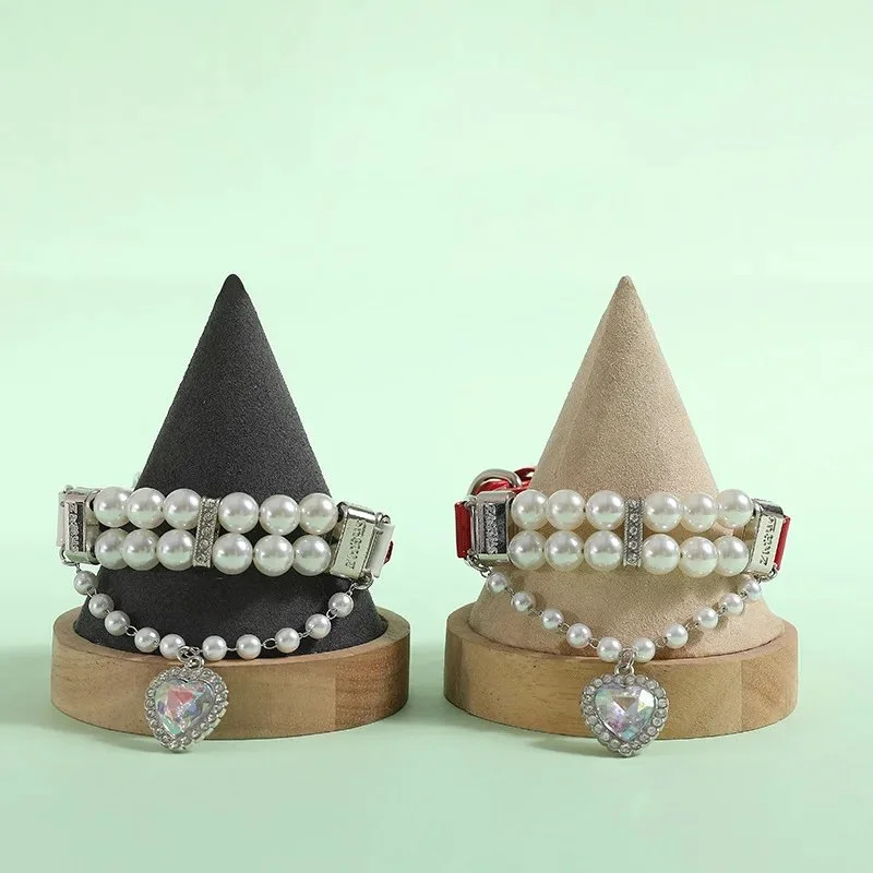 Luxury Pearl Dog Collar with Heart Pendant & Leash Set