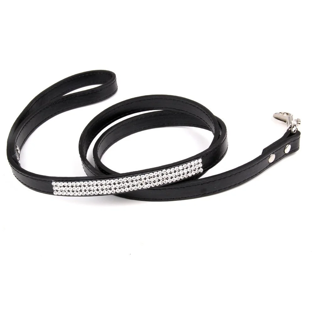 PU Leather Dog Leash with Sparkling Rhinestone Decoration for Small & Medium Dogs