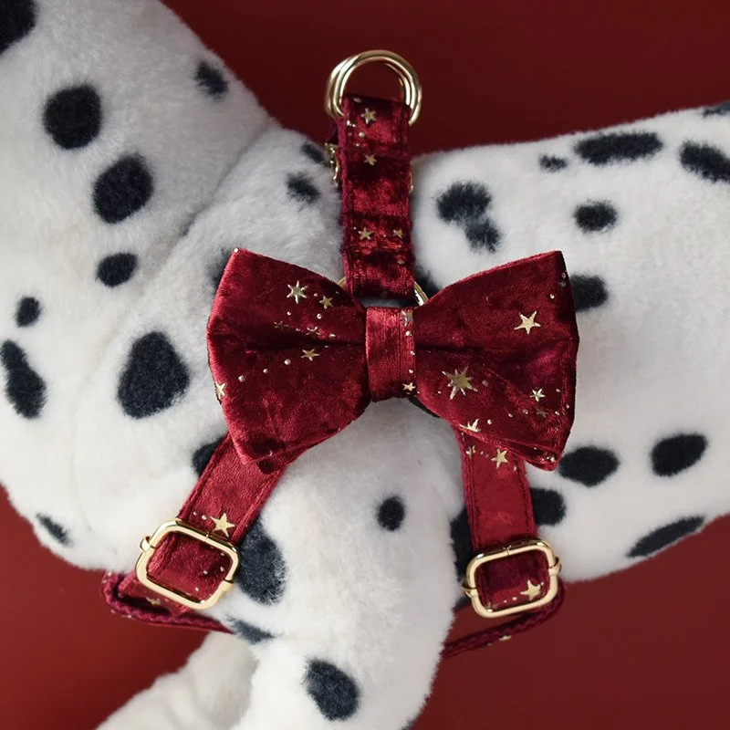 Velvet Dog Collar and Leash Set with Name Plate