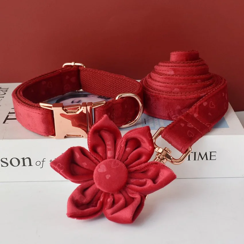 Floral Pattern Dog Collar with Heart Accent Name Plate