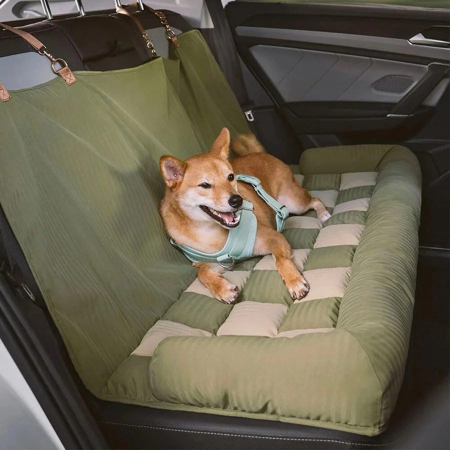 Luxury Faux Leather Dog Car Seat Bed with Safety Buckle & Double Booster
