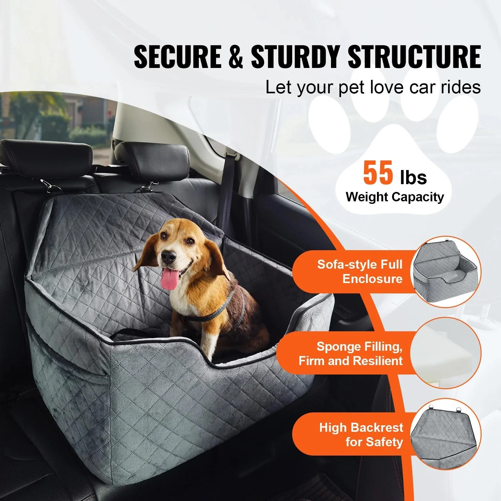 Dog Car Seat Booster with Storage Pocket and Removable Cover