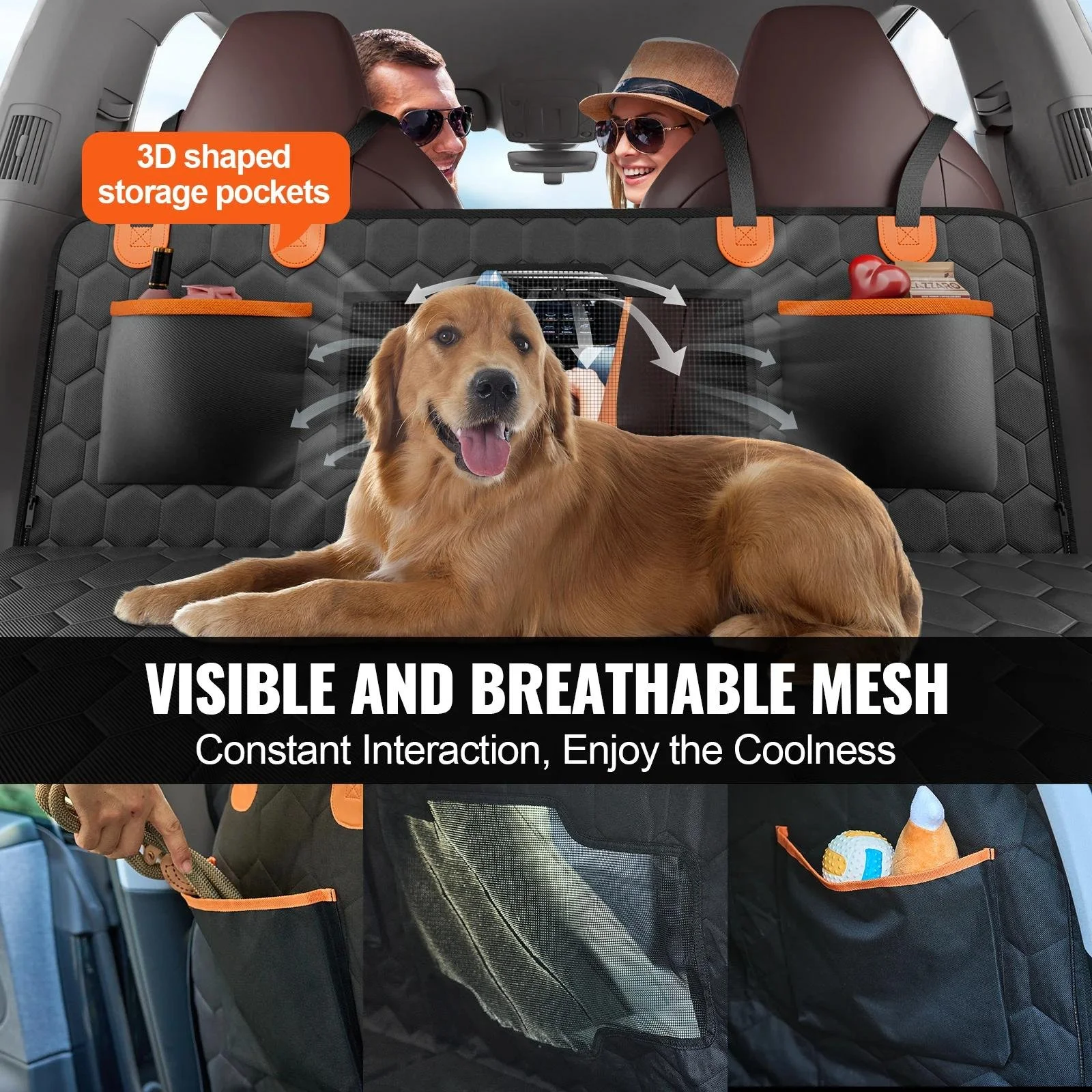 Back Seat Extender Dog Car Seat Cover with Mesh Window & Storage Pocket