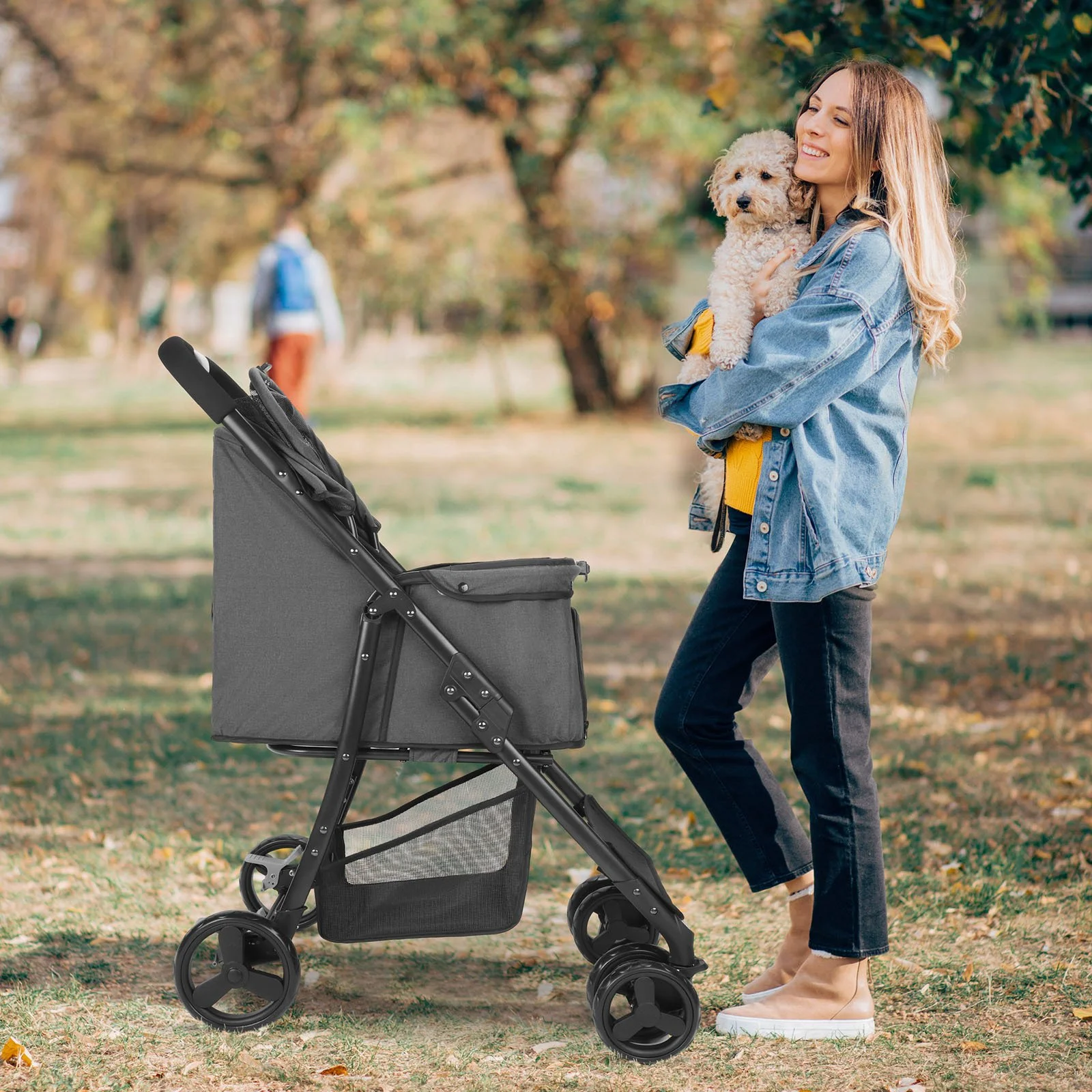 Pet Stroller with 360° Swivel Wheels and Basket for Small to Medium Dogs