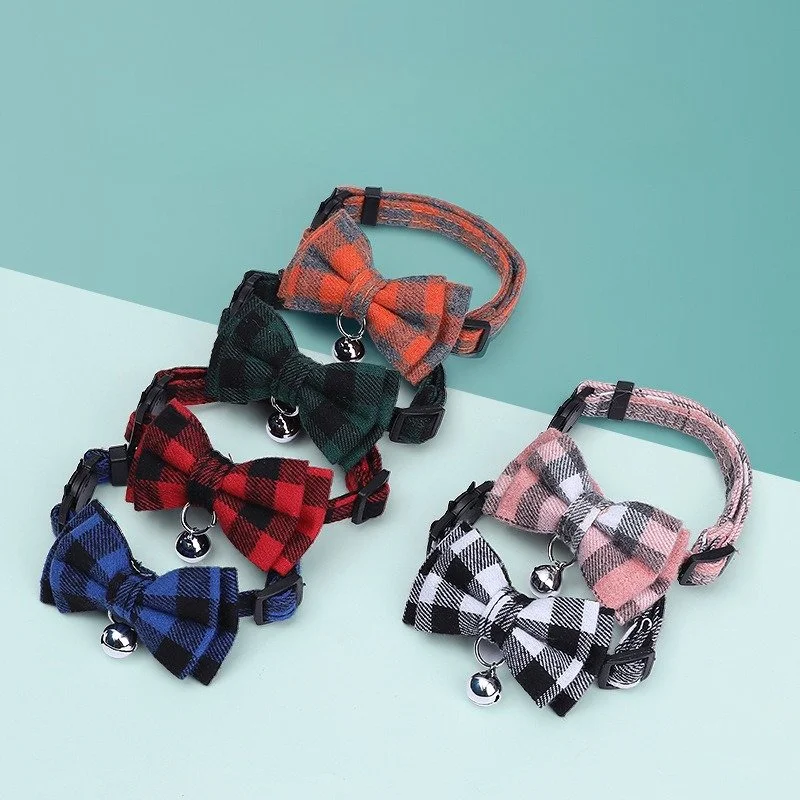 Cute Bow Tie Cat Collar with Bell - Adjustable Kitten Puppy Collar
