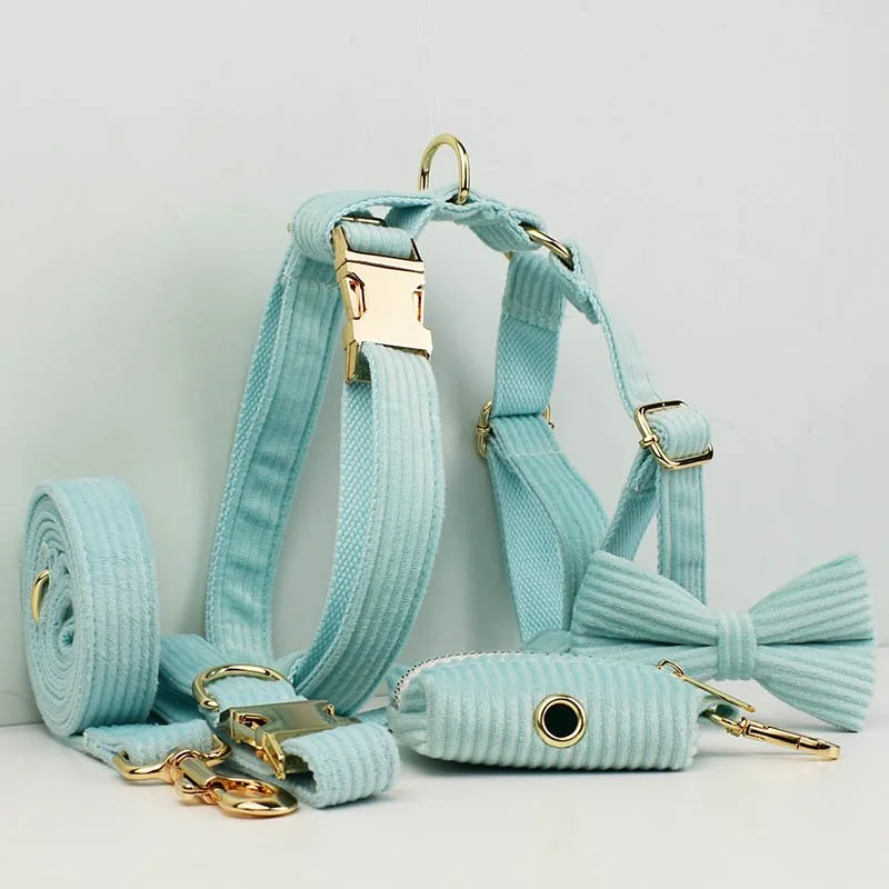 Lake Green Corduroy Dog Collar and Leash Set