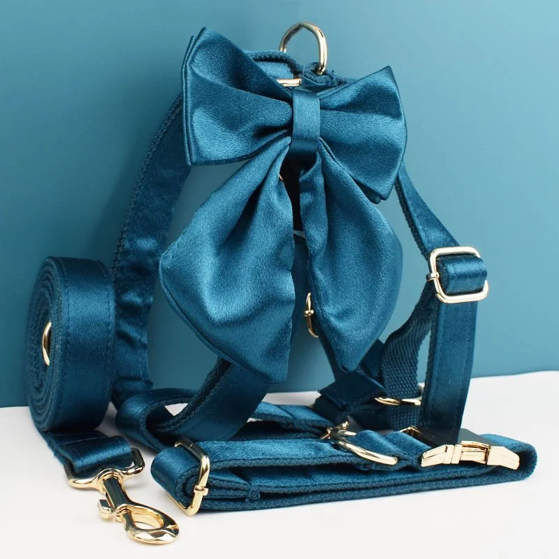 Adjustable Dog Collar, Leash & Harness Set with Bow Tie