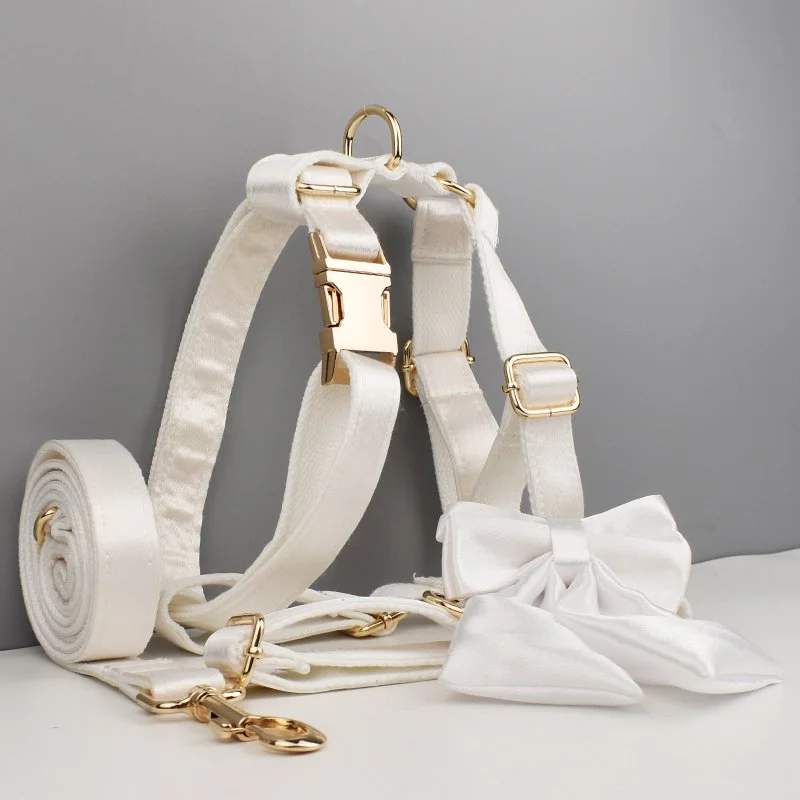 Polyester Dog Collar, Leash, Harness & Bow Set