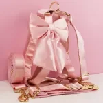 Pink Crystal Dog Collar Leash Harness Bow Set - Polyester Pet Accessories