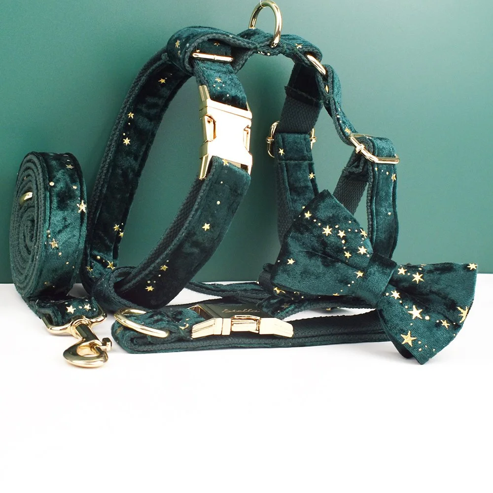 Luxury Floral Dog Collar, Leash, Harness & Bow Set
