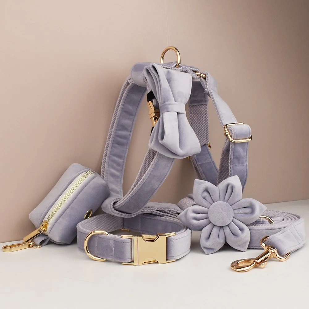 Velvet Dog Collar Harness Leash Set