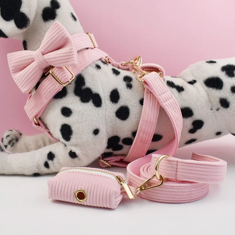 Pink Corduroy Dog Collar and Leash Set