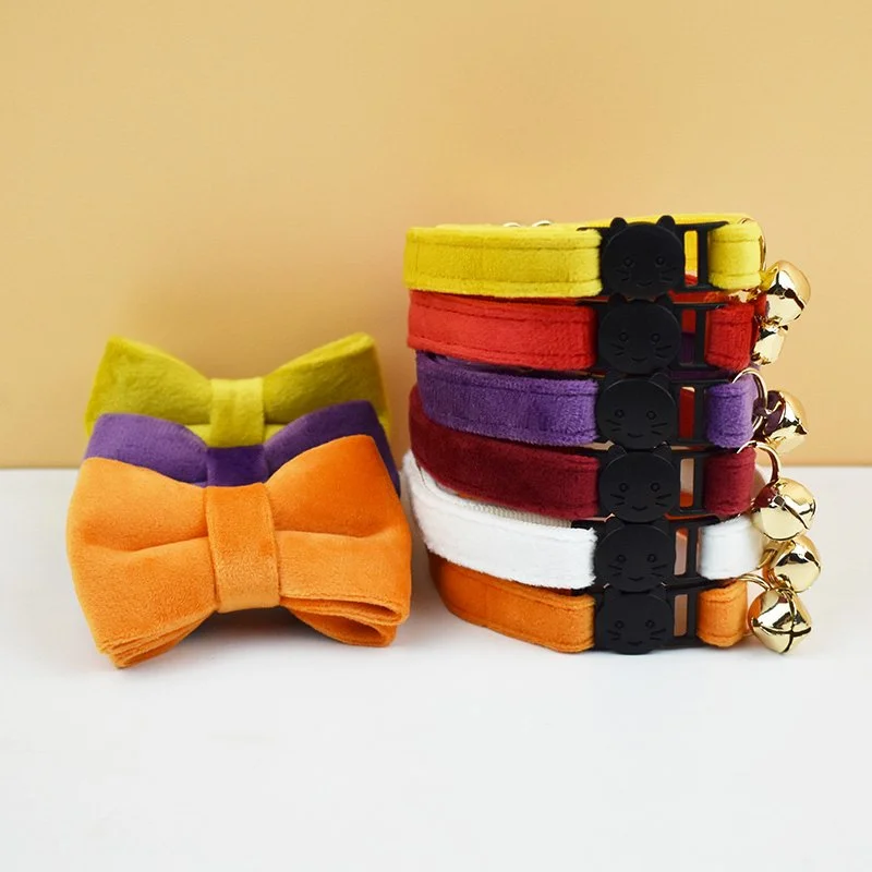 Velvet Cat Collar with Bow Tie and Adjustable Safety Buckle