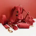 Cherry Red Velvet Dog Collar and Leash Set