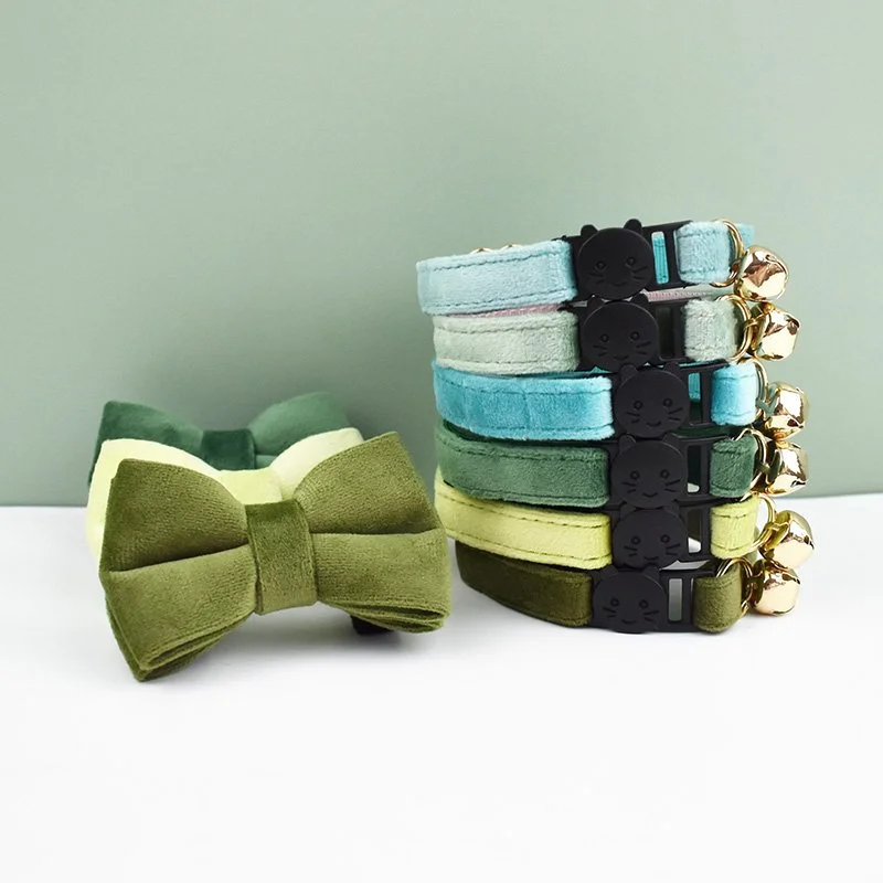 Velvet Cat Collar with Bow Tie and Adjustable Safety Buckle