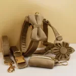 Velvet Dog Collar and Leash Set - Khaki
