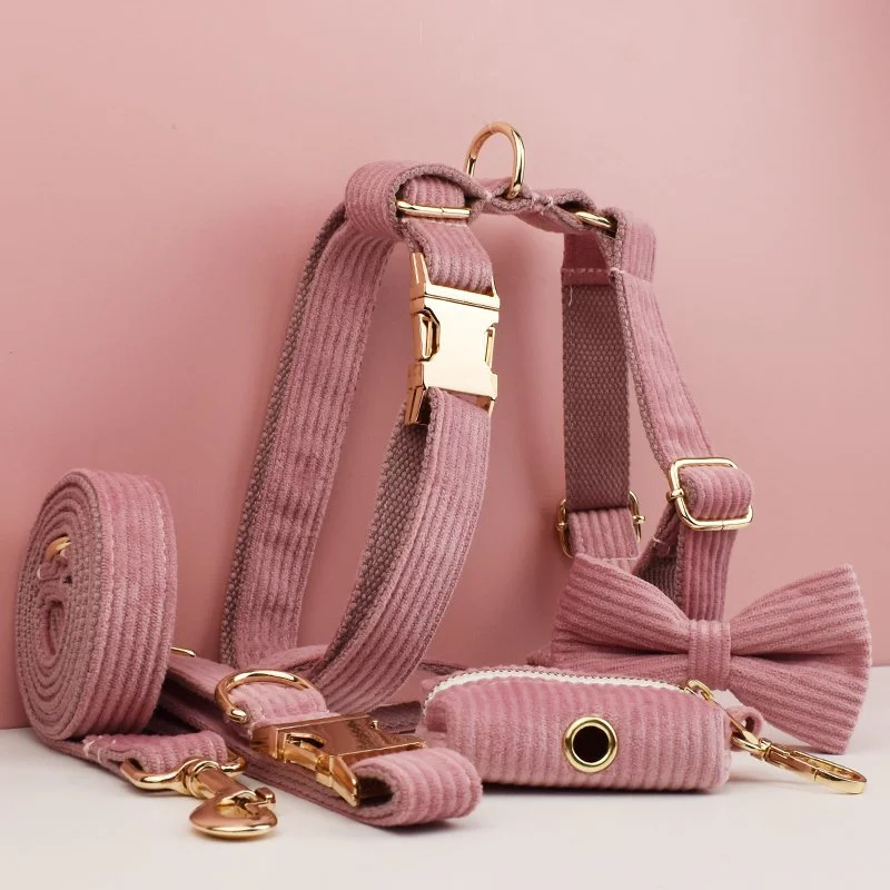 Hide Powder Corduroy Dog Collar and Leash Set