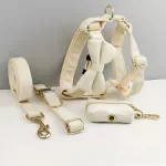 Milky White Velvet Dog Collar and Leash Set