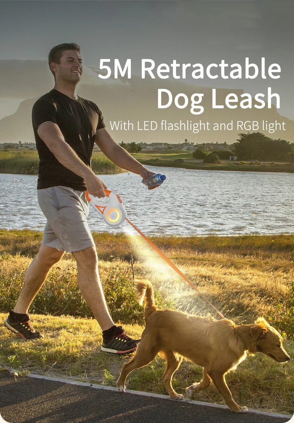5M Retractable LED Dog Leash with Reflective Light & Anti-Slip Grip