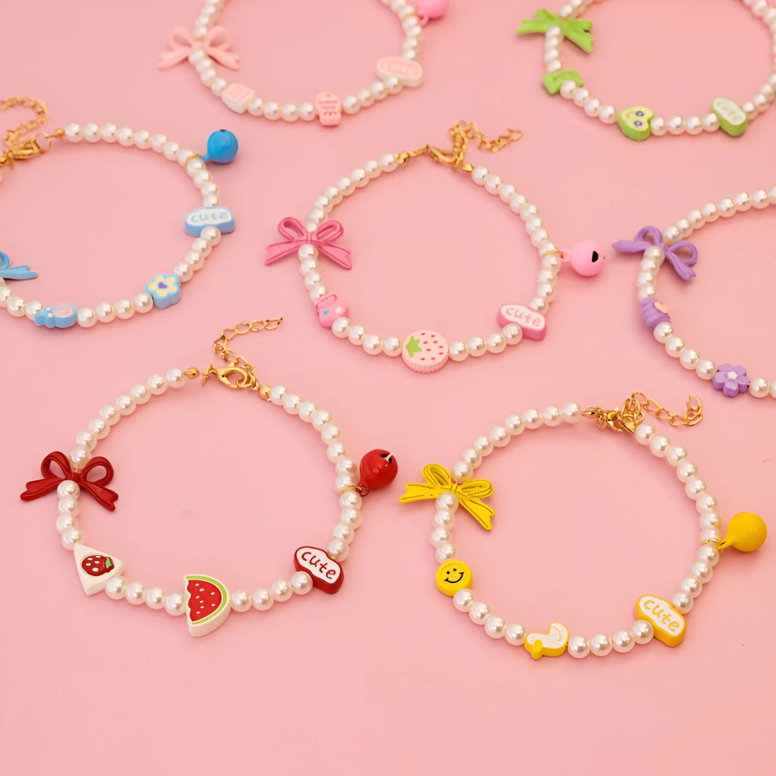 Floral Pearl Bow Pet Collar with Bell for Small Dogs & Cats