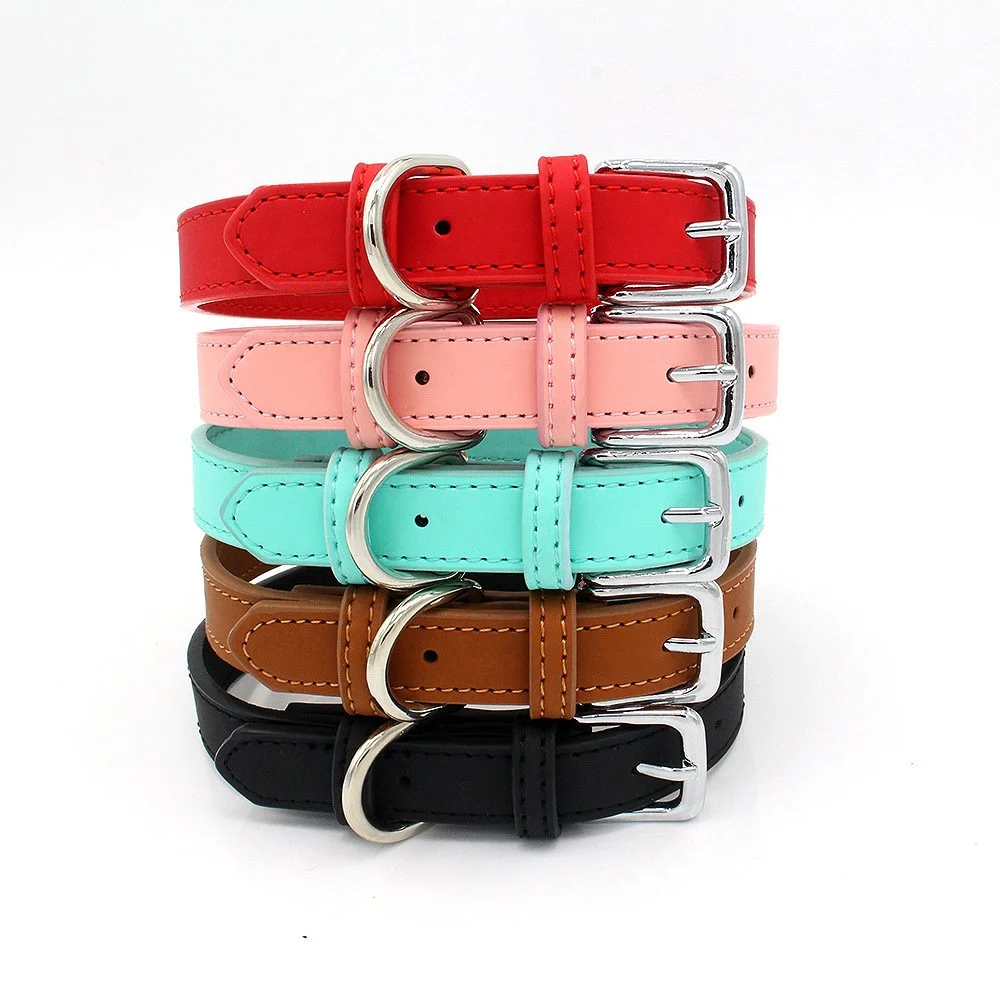 Adjustable PU Puppy Collar with Zinc Alloy Buckle