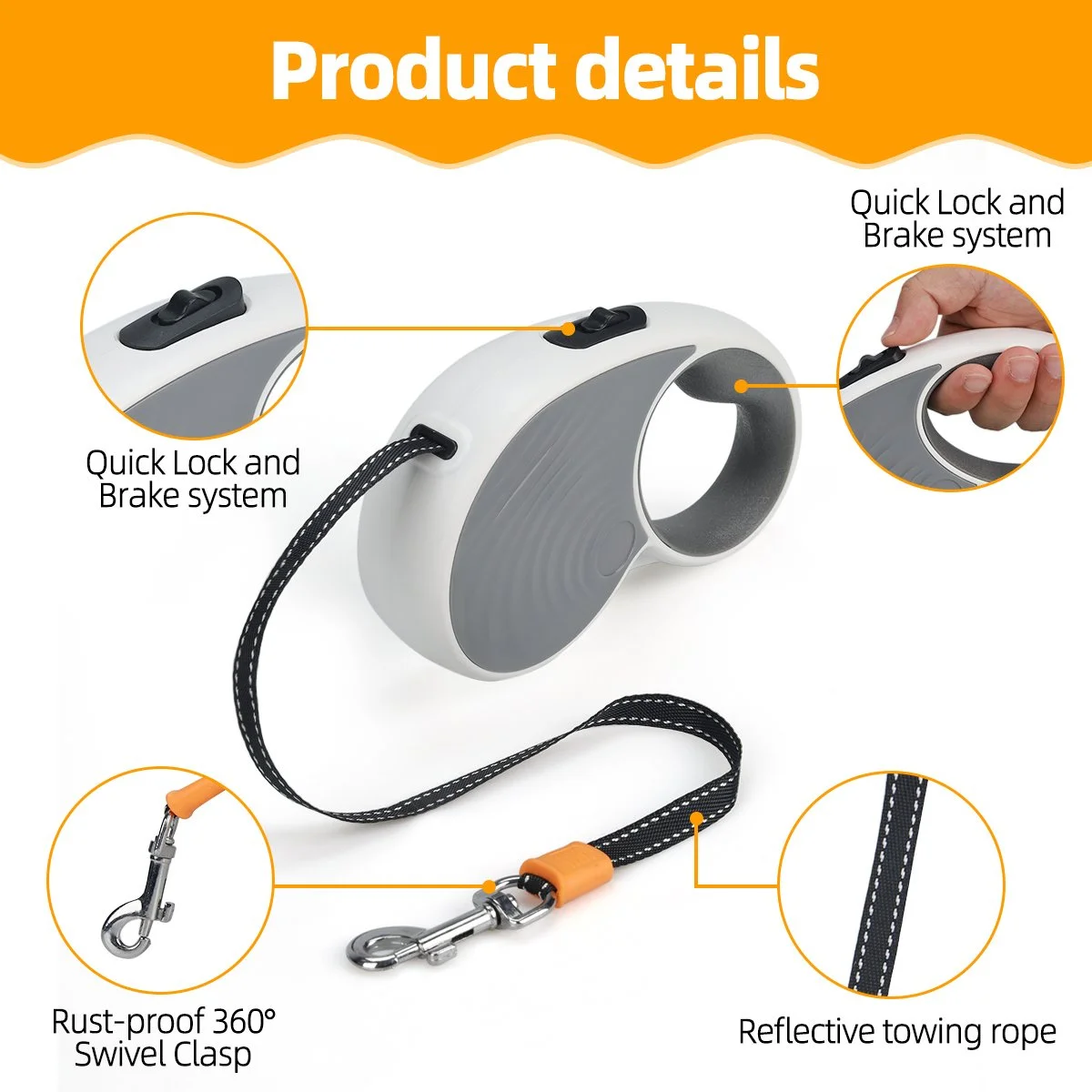 Reflective Retractable Dog Leash with One-Button Control