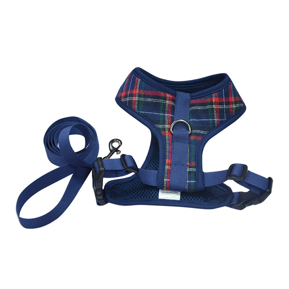 Plaid Adjustable Pet Harness & Leash Set for Small Dogs and Puppies