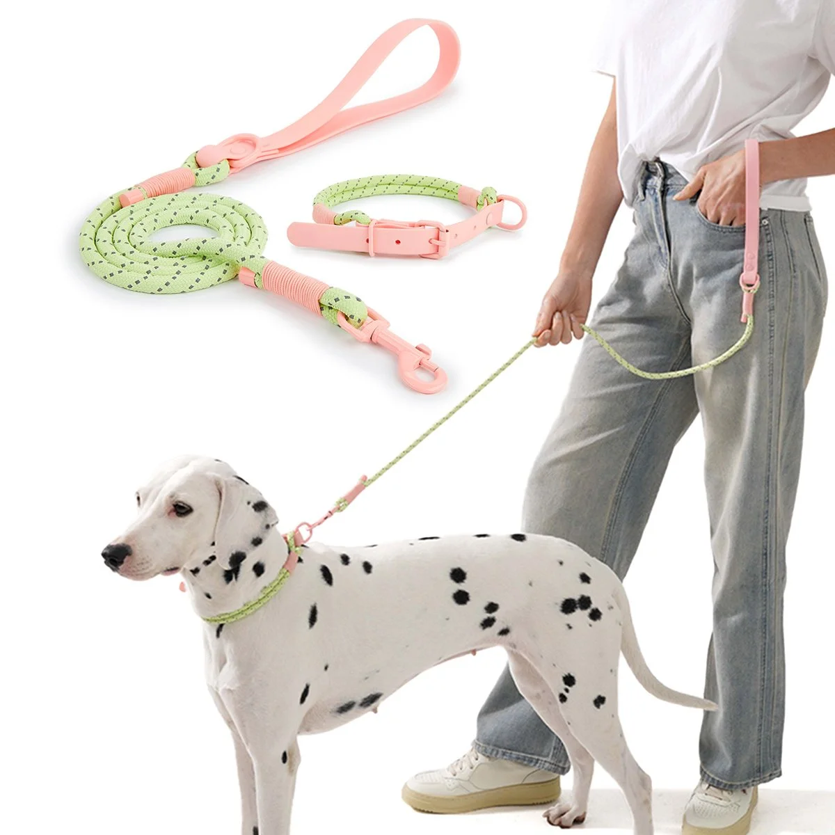 Reflective Candy-Color Dog Collar & Leash Set – Soft Nylon, Hand-Woven Style