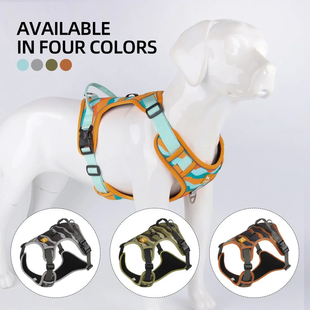 No-Pull Escape-Proof Reflective Camo Dog Harness with Adjustable Leash