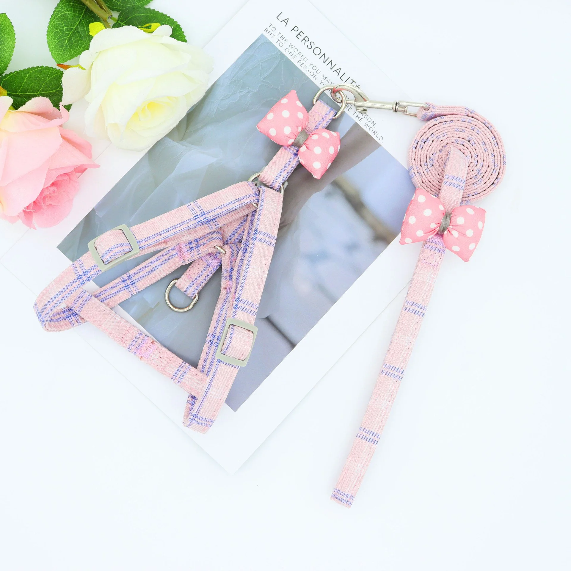 Plaid Dog Harness and Leash Set for Small Dogs - Adjustable Vest for Puppies & Cats