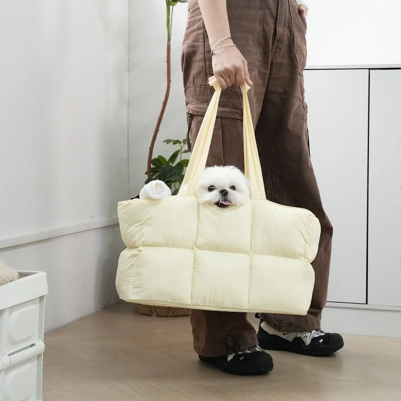 Winter Windproof Warm Cat Carrier Bag - Lightweight Portable Pet Shoulder Handbag for Small Dogs