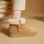 Women’s Winter Suede Snow Boots with Wool Fleece & Buckle Platform