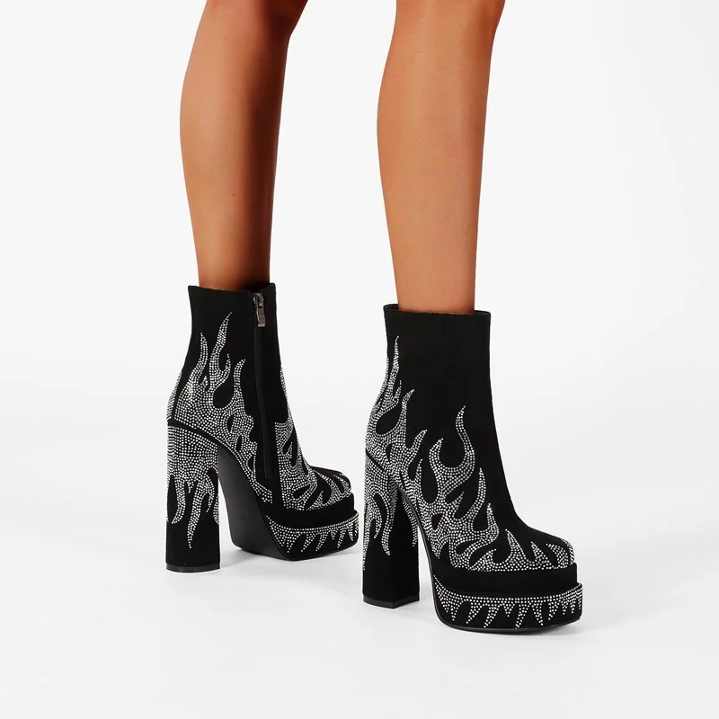 High Heel Rhinestone Platform Ankle Boots for Women