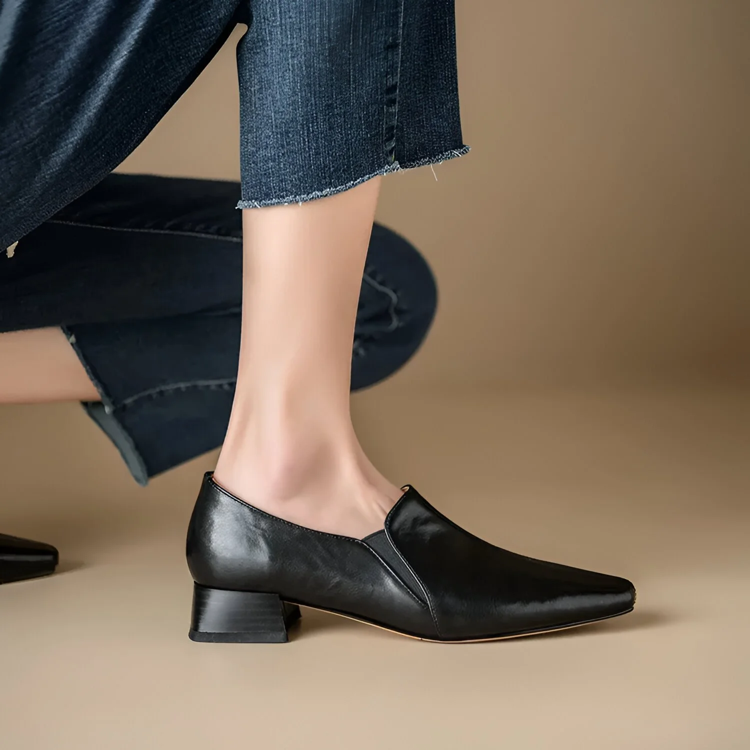 Spring Women's Chunky Heel Square Toe Loafers - Slip-on Leather Pumps