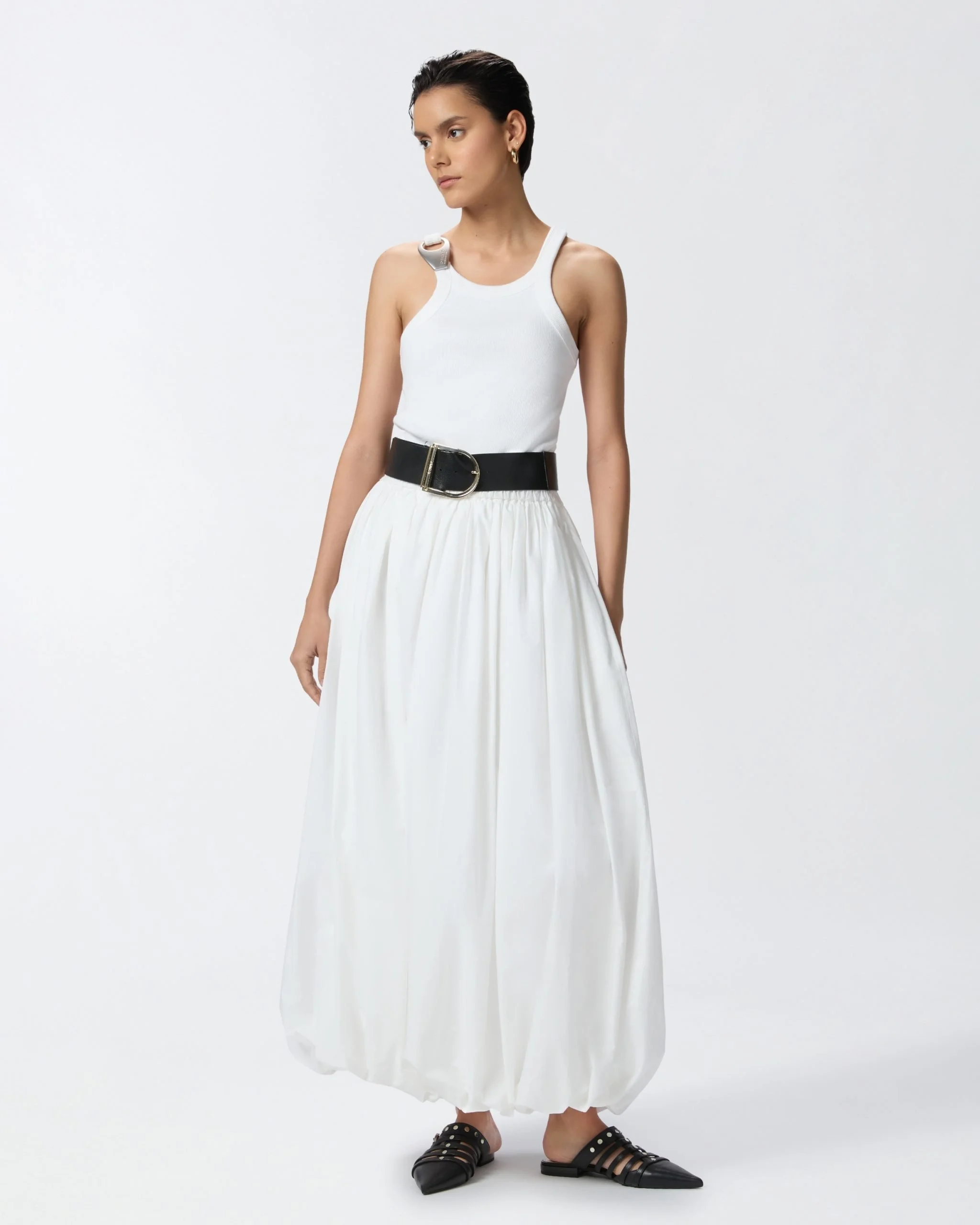 Pinko White Cotton Balloon Maxi Skirt