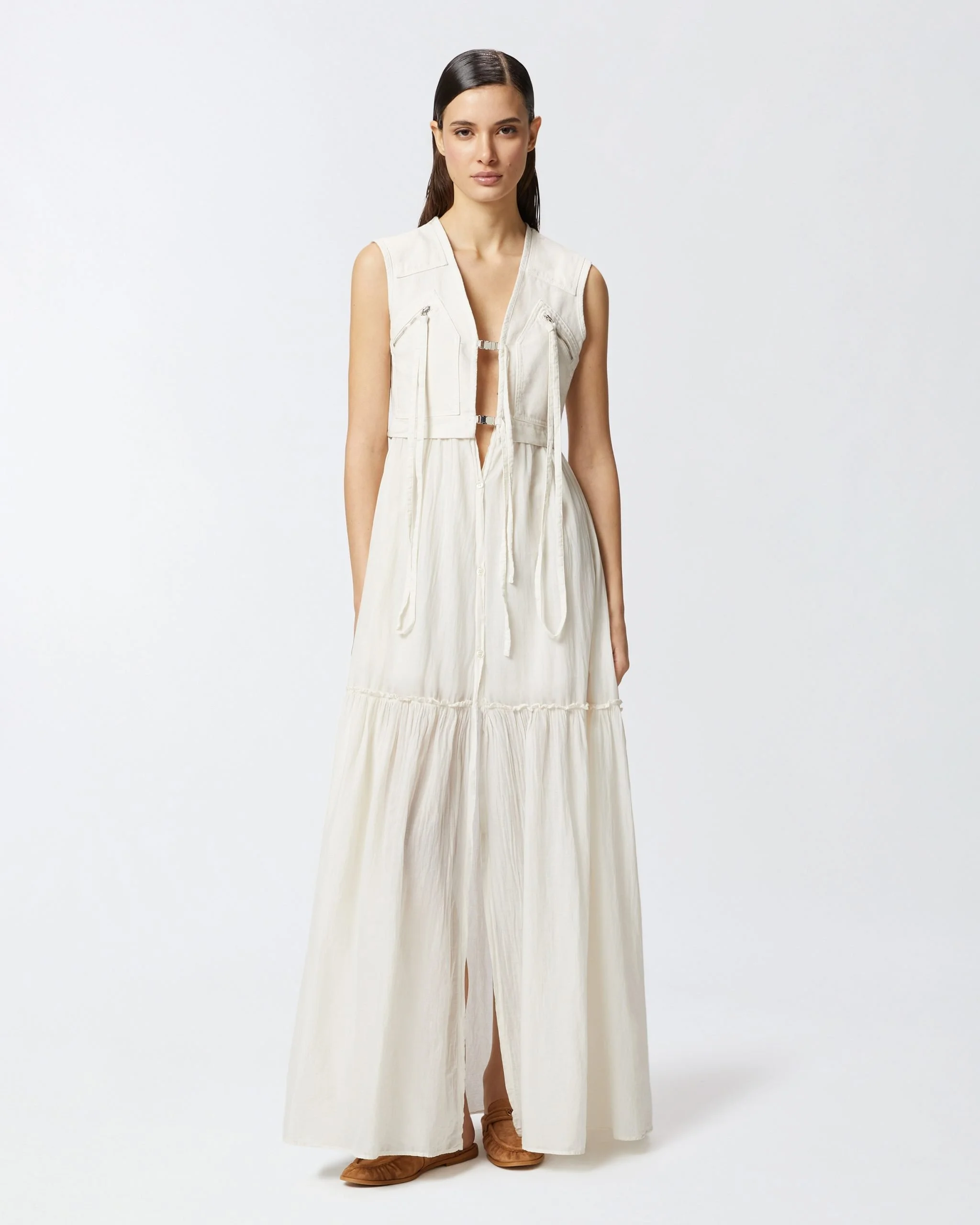 Pinko Sleeveless Cotton Maxi Dress with Utility Vest Top