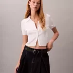 Calvin Klein Women’s Pleated Black Denim Skirt - High Waist & Signature Details
