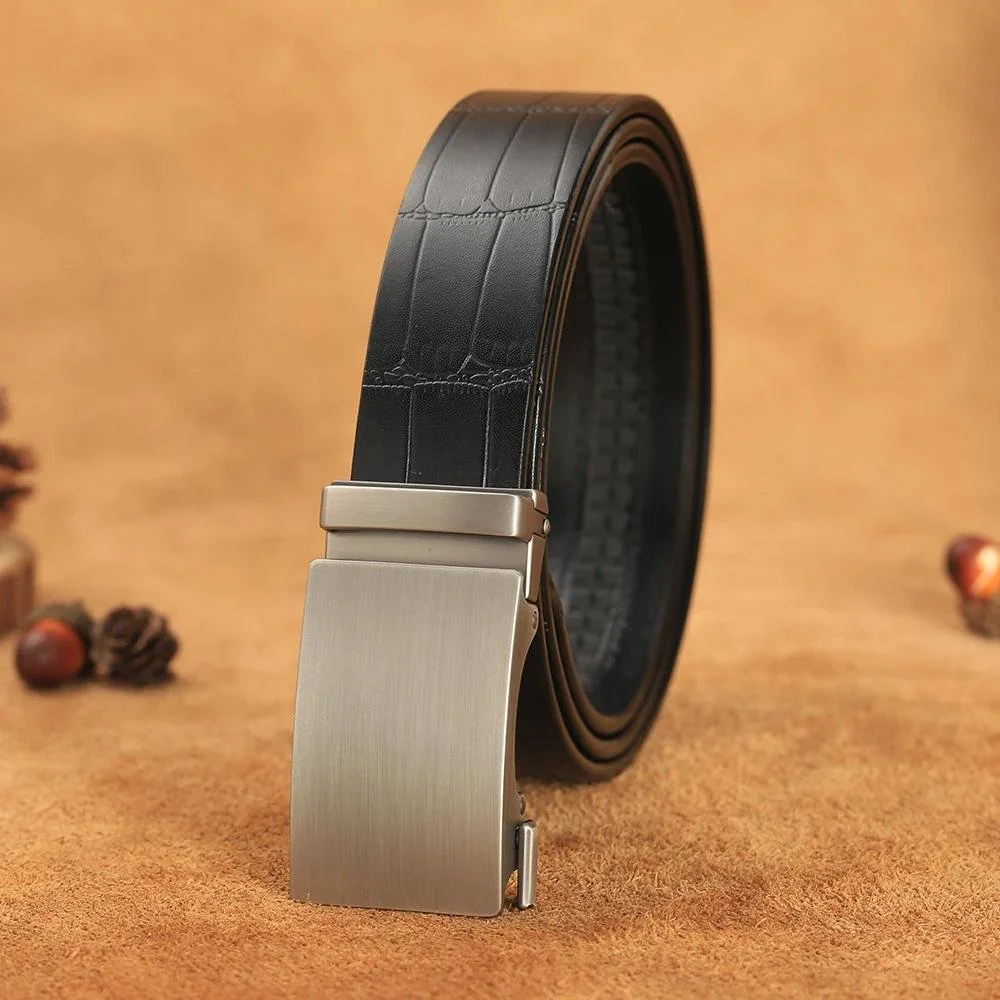 Men’s Genuine Leather Automatic Belt with Bamboo Pattern