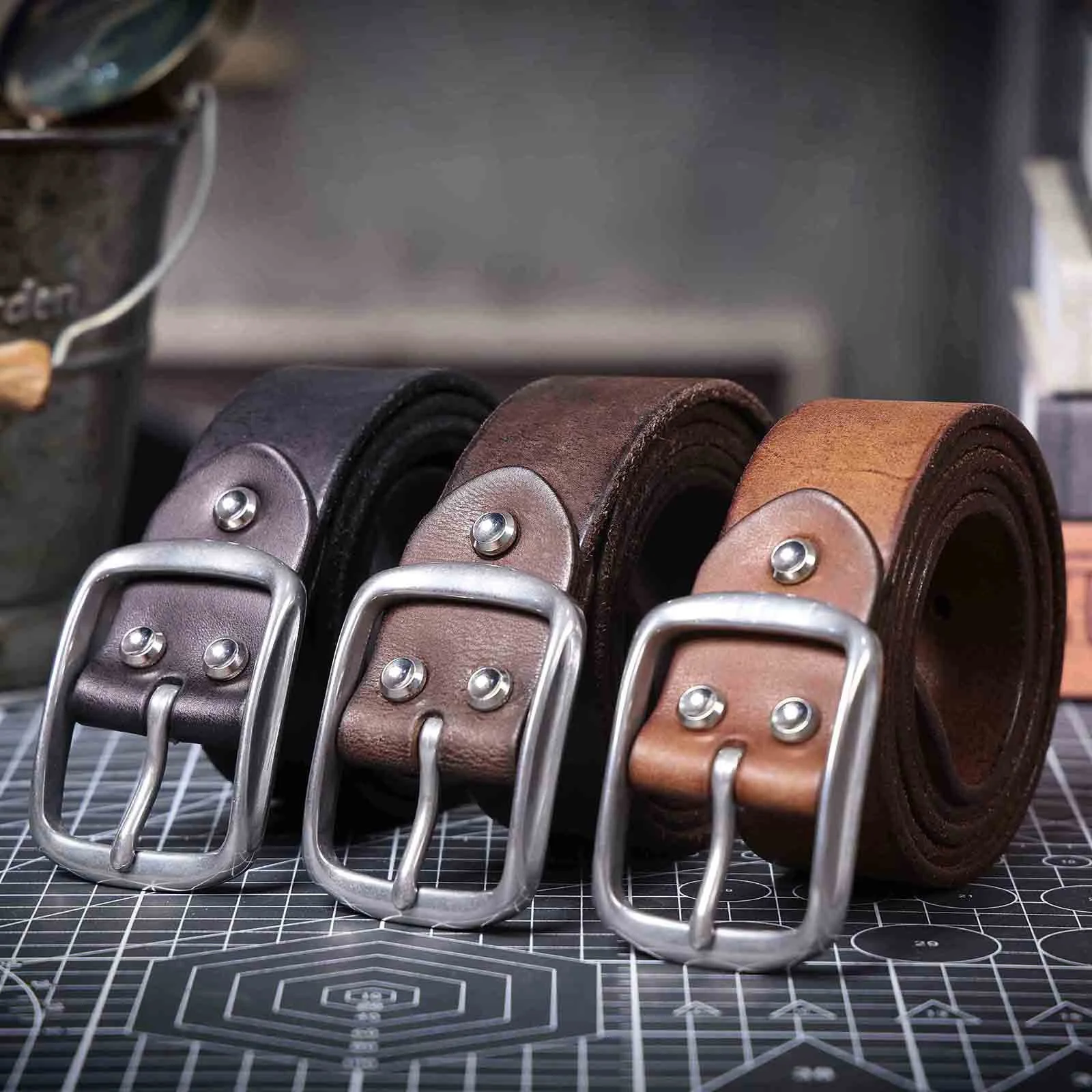 Vintage Genuine Leather Cowhide Belt with Stainless Steel Buckle