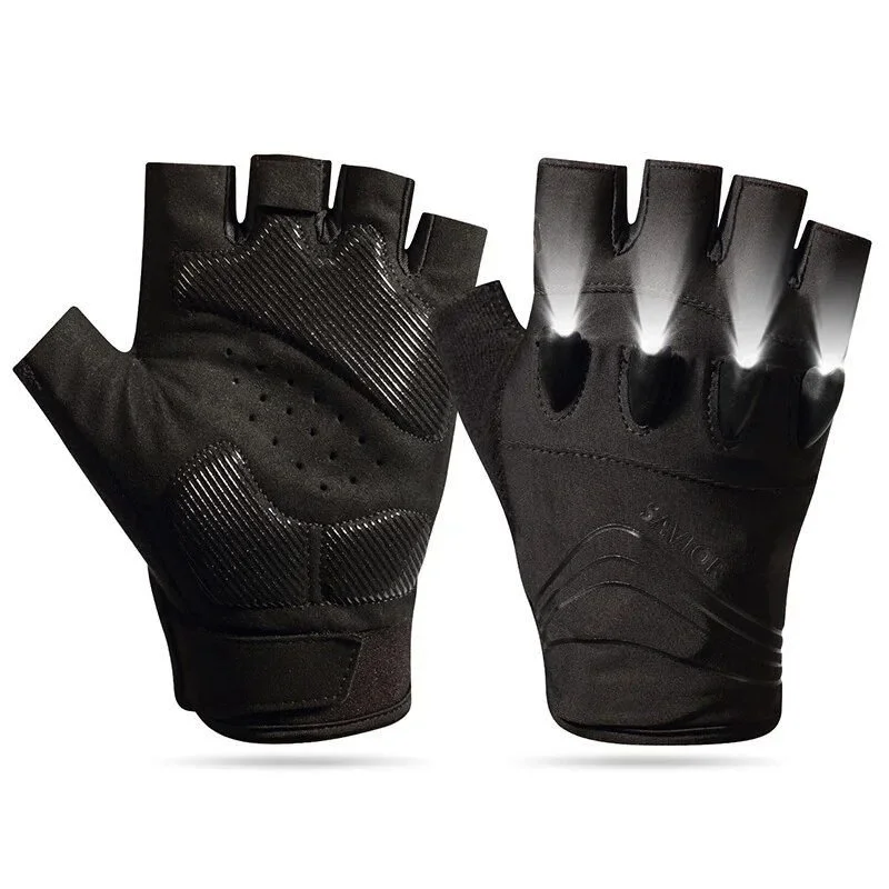 LED Flashlight Breathable Half-Finger Fishing & Cycling Gloves