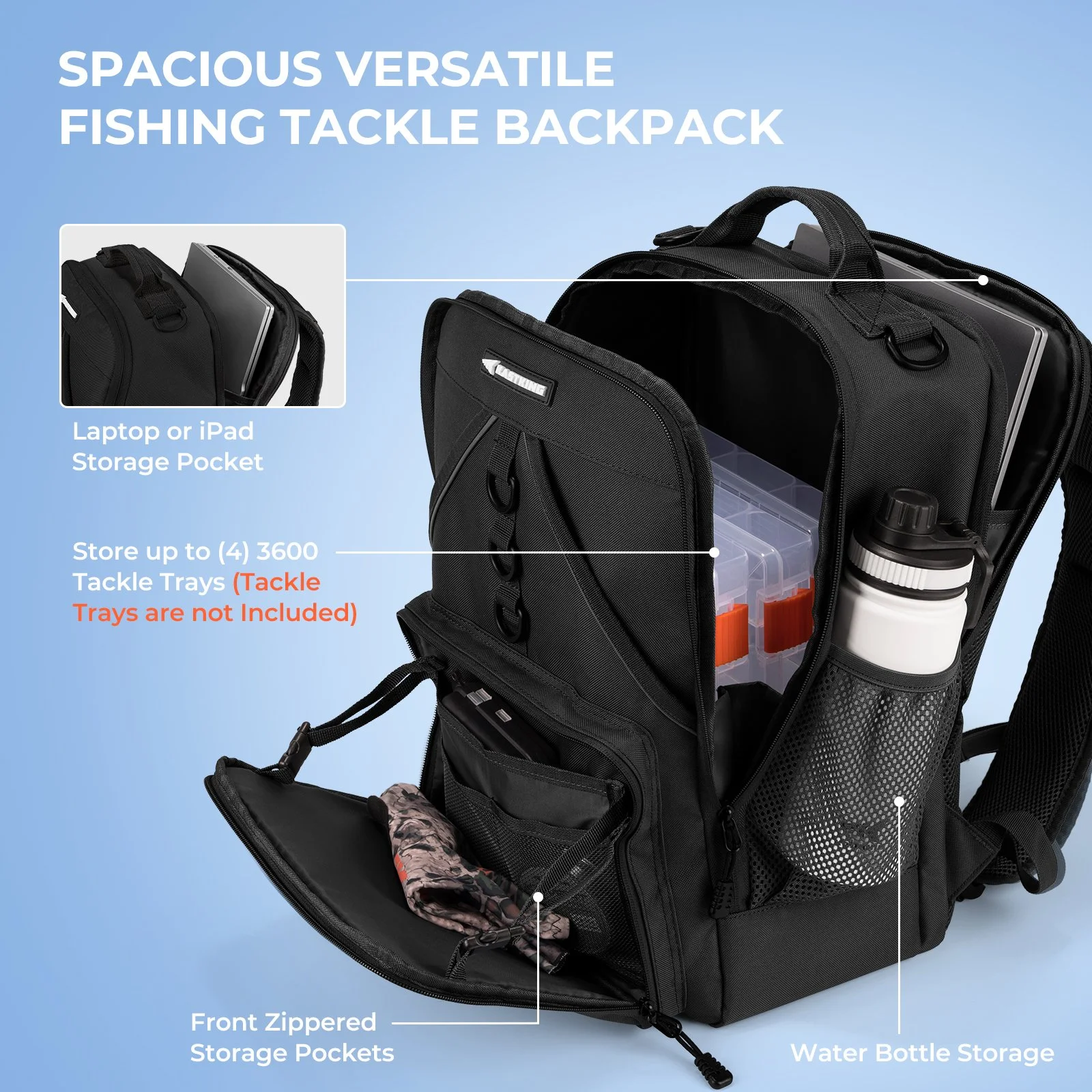 Water-Resistant Fishing Backpack with Large Storage and Multi-Functional Design