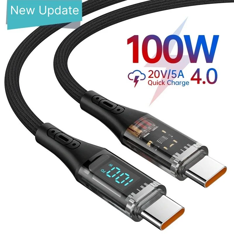 100W USB-C to USB-C Fast Charging Cable with LED Power Display