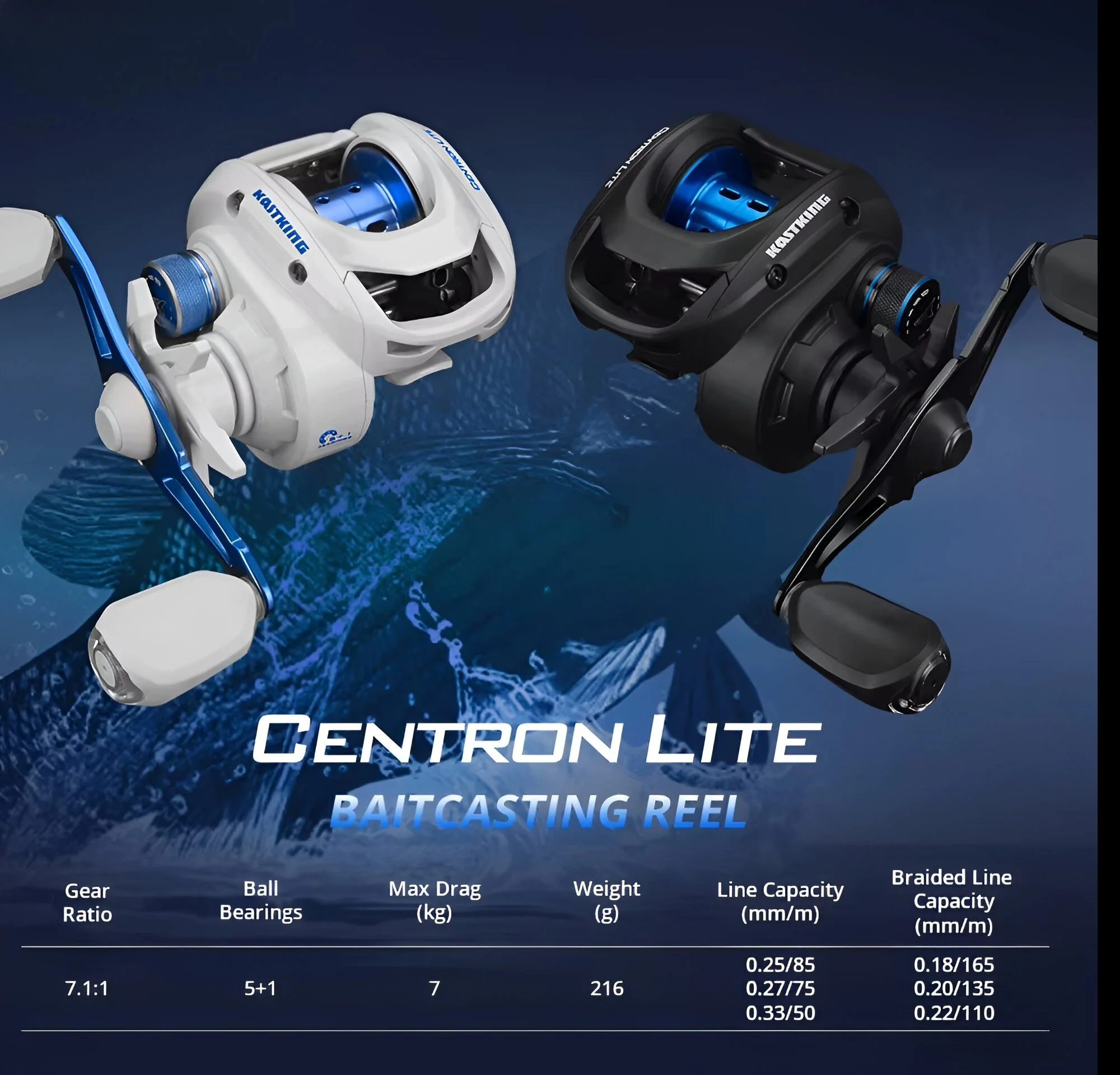 High-Speed Lightweight Baitcasting Reel with 7.1:1 Gear Ratio & 15.4LB Drag