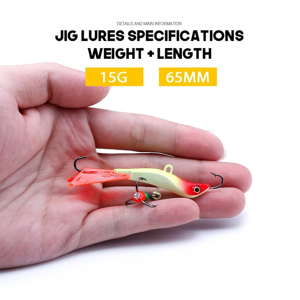 5pcs Ice Fishing Lures Set – 2.5in 0.5oz Sinking Jig with Treble Hooks