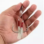 Heavy Duty Double Jig Fishing Hooks with Feather – 2 Pairs (2/0–7/0)