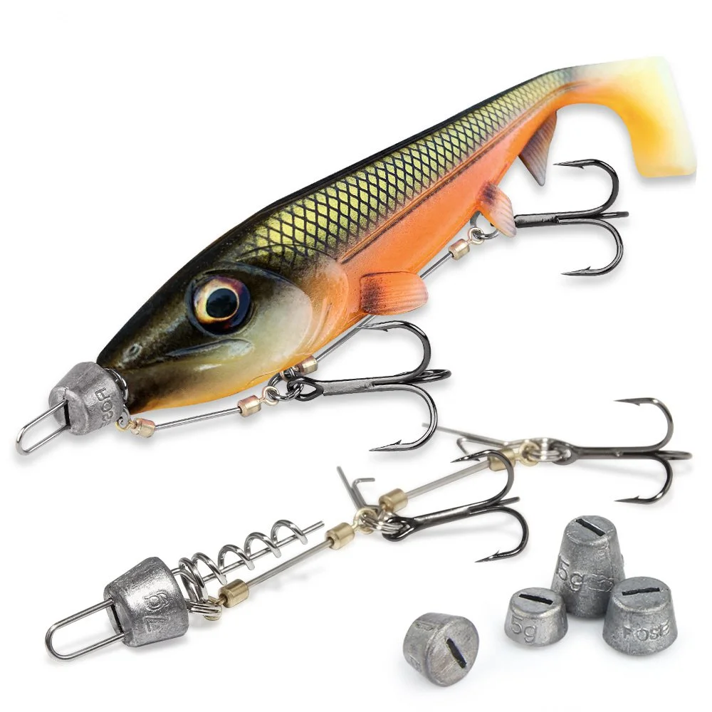 Weighted Stinger Rig Swimbait Kit with Paddle Tail Lure for Pike & Bass